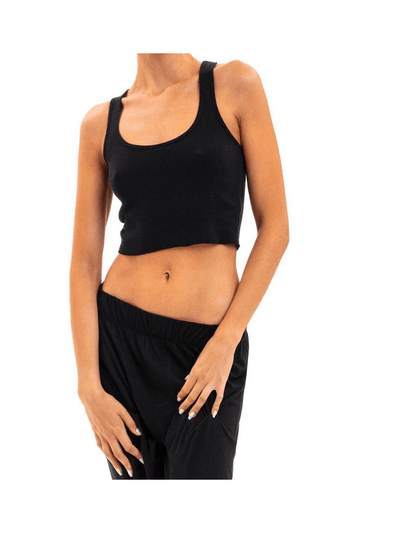 Eterne Cropped Rib Racerback Tank Black by Eterne available at Montaigne Market SBH