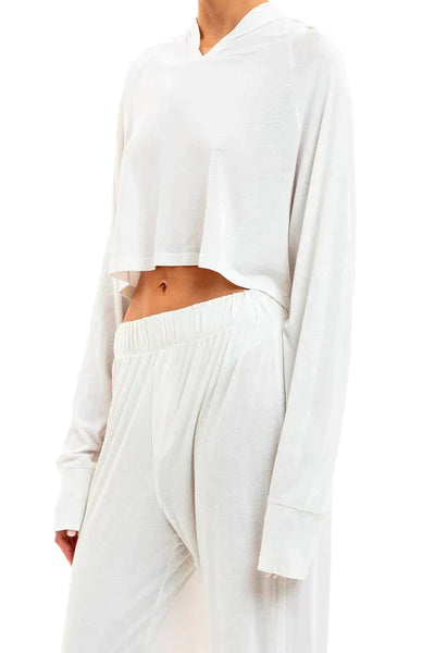 Eterne long sleeve Cropped Hoodie T-Shirt ivory by Eterne available at Montaigne Market SBH