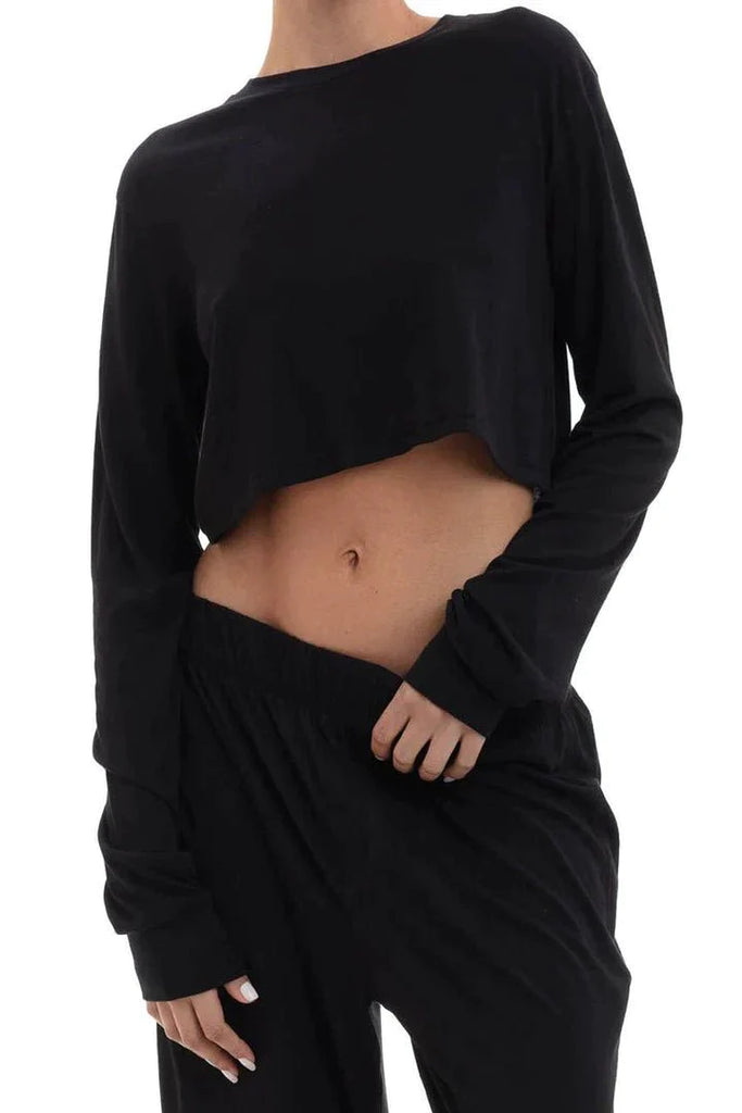 Eterne long sleeve cropped rib t-shirt black – Montaigne Market SBH