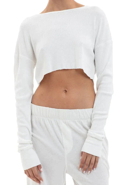 Eterne long sleeve cropped rib t-shirt ivory by Eterne available at Montaigne Market SBH