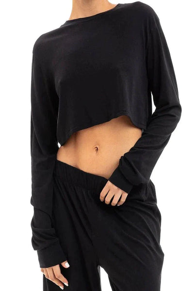 Eterne long sleeve cropped t-shirt black by Eterne available at Montaigne Market SBH