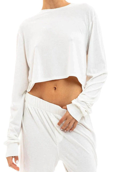 Eterne long sleeve cropped t-shirt ivory by Eterne available at Montaigne Market SBH