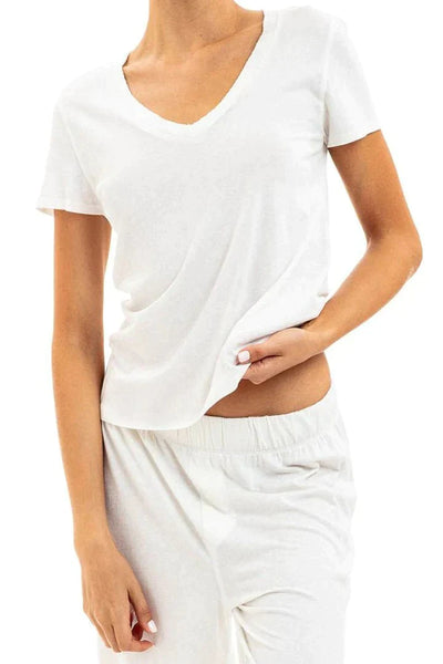 Eterne Vneck t-shirt ivory by Eterne available at Montaigne Market SBH