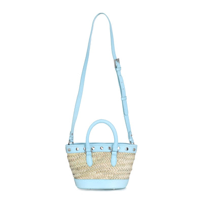 Montaigne Market mini straw and blue leather bag by Montaigne Market collection available at Montaigne Market SBH