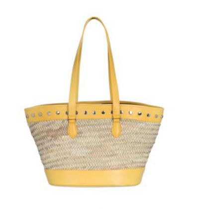 Montaigne Market straw and yellow leather lily bag by Montaigne Market collection available at Montaigne Market SBH