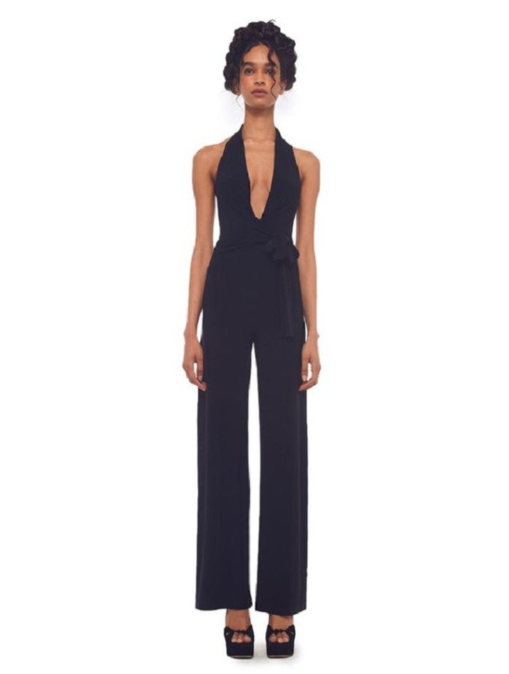 Norma Kamali halter wrap straight leg jumpsuit black – Montaigne Market SBH