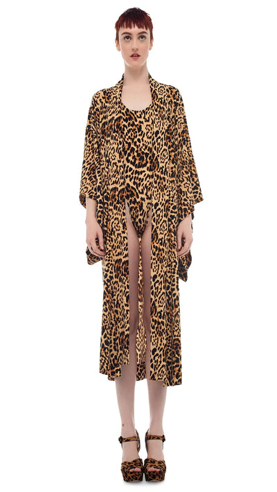 Norma Kamali leopard midcalf robe by Norma Kamali available at Montaigne Market SBH