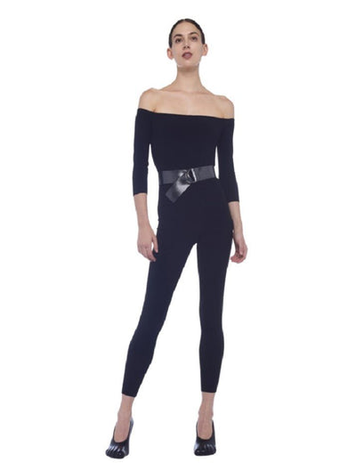 Norma Kamali off shoulder catsuit by Norma Kamali available at Montaigne Market SBH