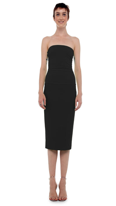 Norma Kamali strapless dress to knee by Norma Kamali available at Montaigne Market SBH